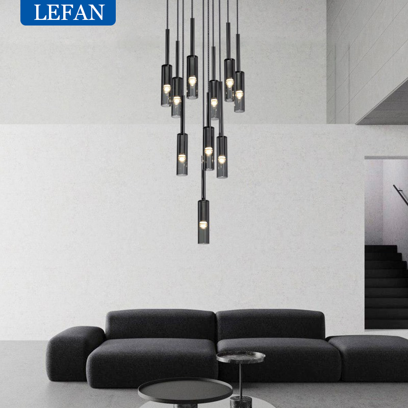 현대 구리 LED 유리 긴 샹들리에 계단 빌라 거실 식 - Outdoor Lighting Pendant 리뷰 및 가격