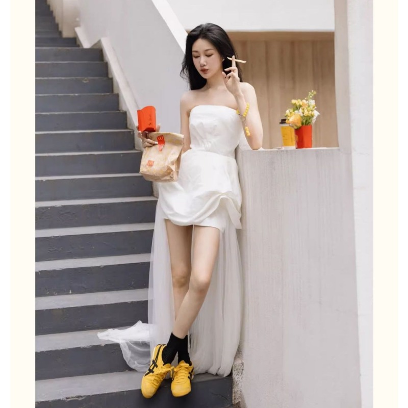 프렌치 화이트 스트랩리스 모닝 가운, 라이트 웨딩 드레 - Outdoor Lighting For Photography 리뷰 및 가격