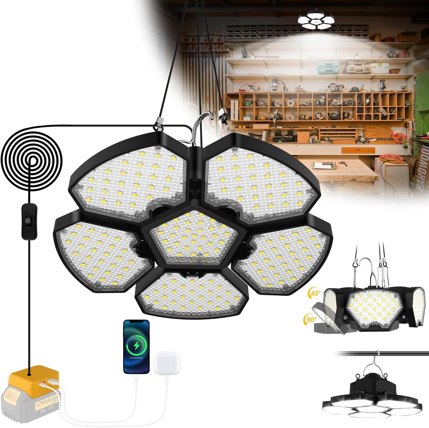 배터리로 작동되는 야외 캠핑용 LED 작업등, DeWa - Outdoor Lighting Garage 리뷰 및 가격
