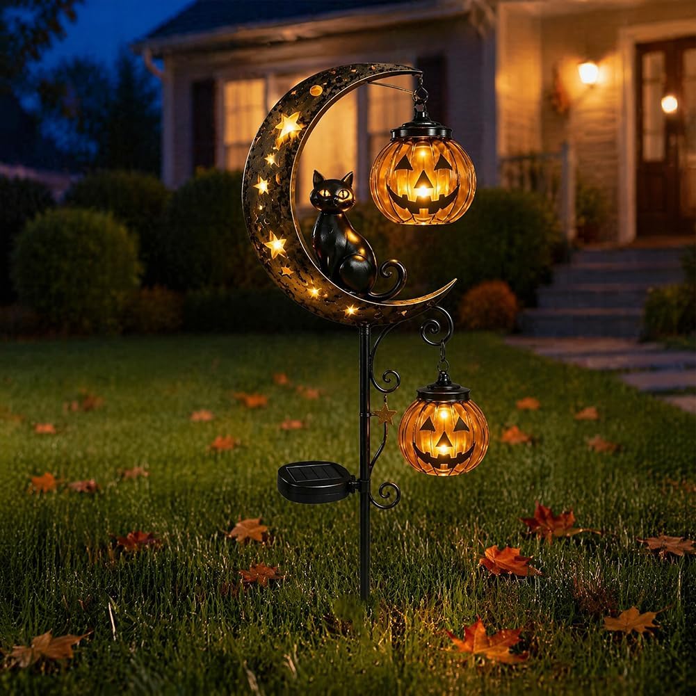 태양광 할로윈 검은 고양이 & 호박 달 정원 장식등,  - Outdoor Lighting Traditional 리뷰 및 가격